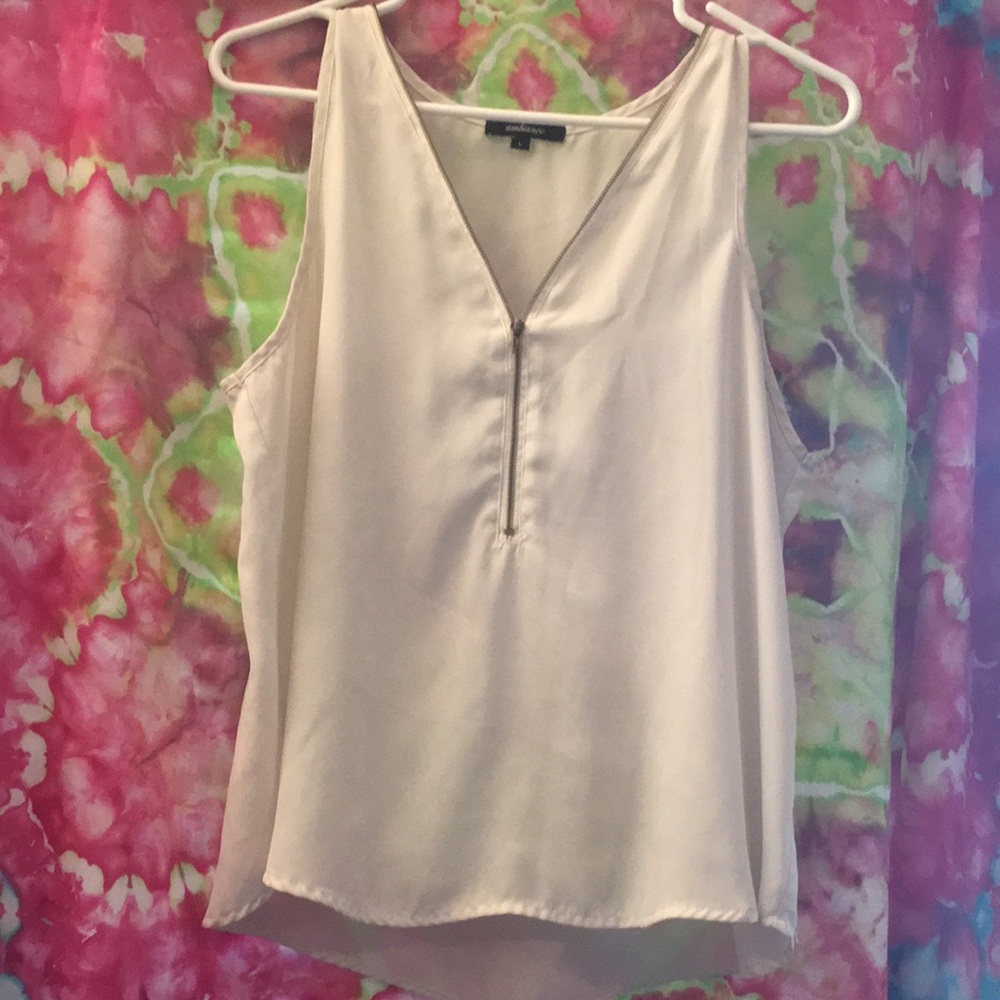 Size large white blouse tank with zipper